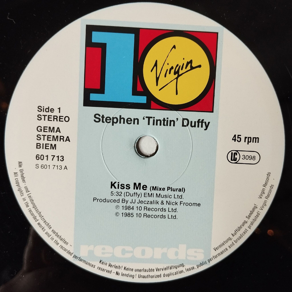 Винтажная виниловая пластинка LP Stephen Tintin Duffy Kiss Me (Germany 1985) 45 RPM Maxi Single