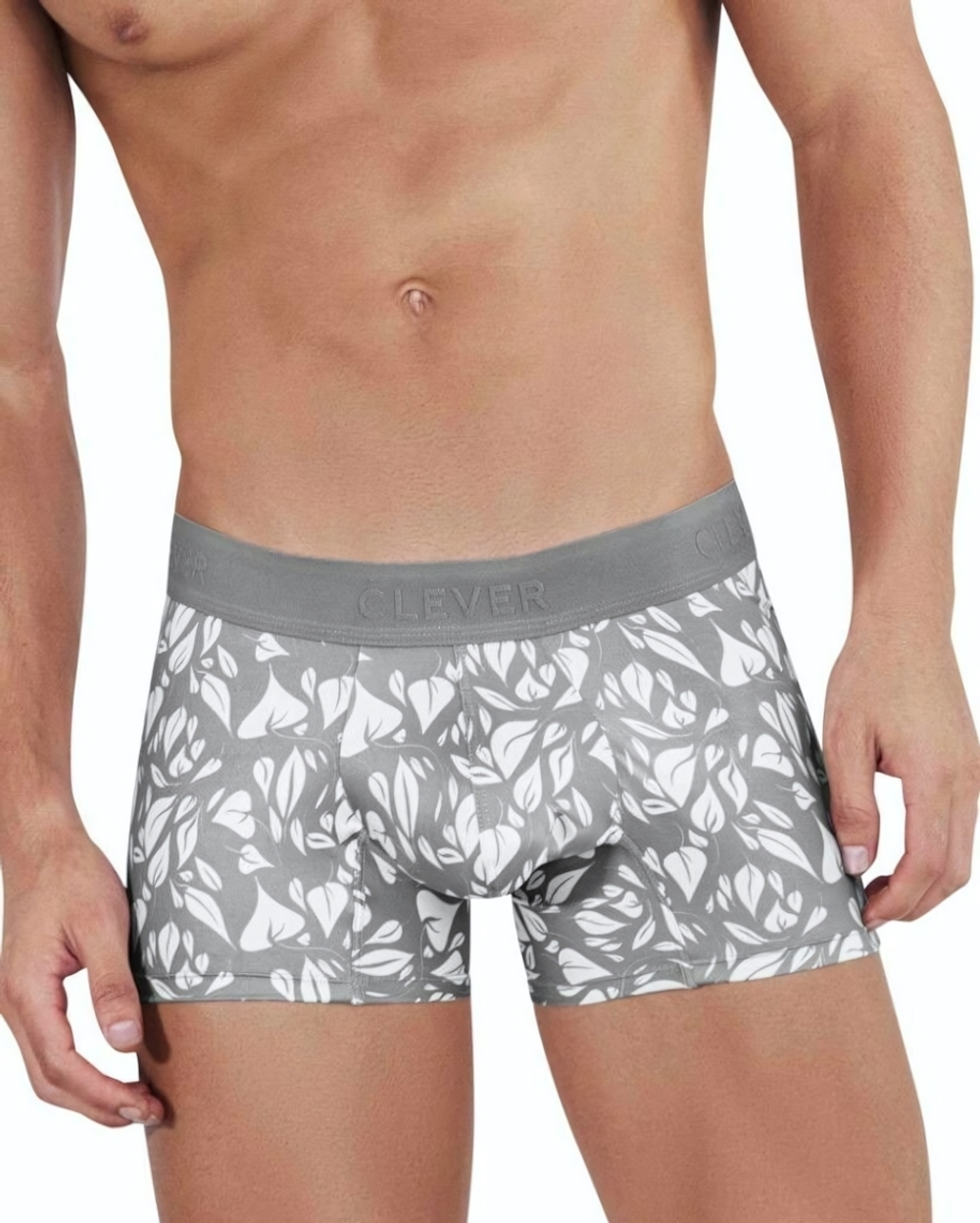 Серые мужские трусы-хипсы с растительным принтом Grace Trunks (Размер: M) (Цвет: серый)