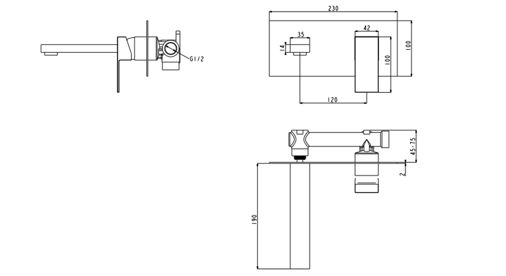 Смеситель встраиваемый для раковины Grocenberg GB588BG Графит