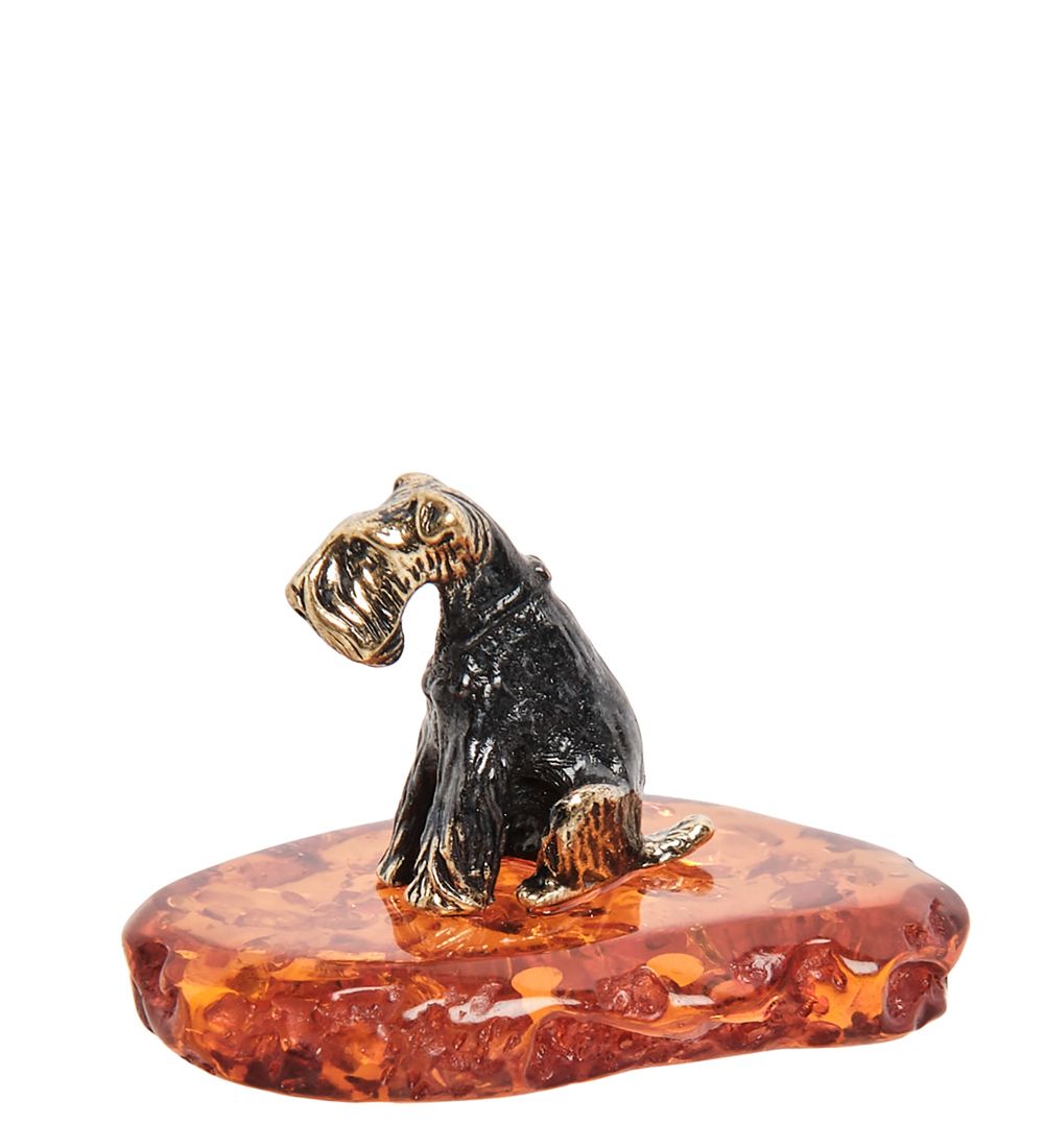 AM-1323 Фигурка «Шнауцер» (латунь, янтарь)