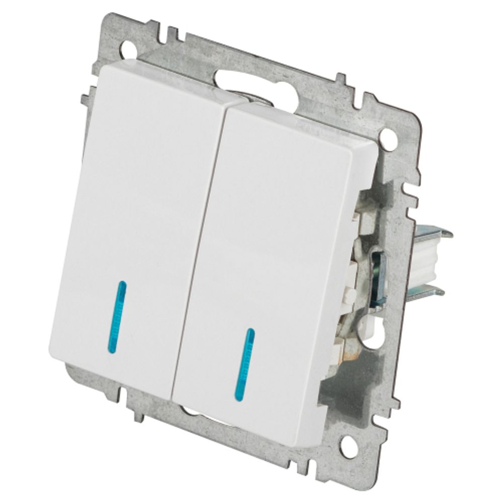 Выключатель Intro Accent 6-105-01 двойной с подсветкой, 10А-250В, IP20, СУ, AL/CU, белый | Intro