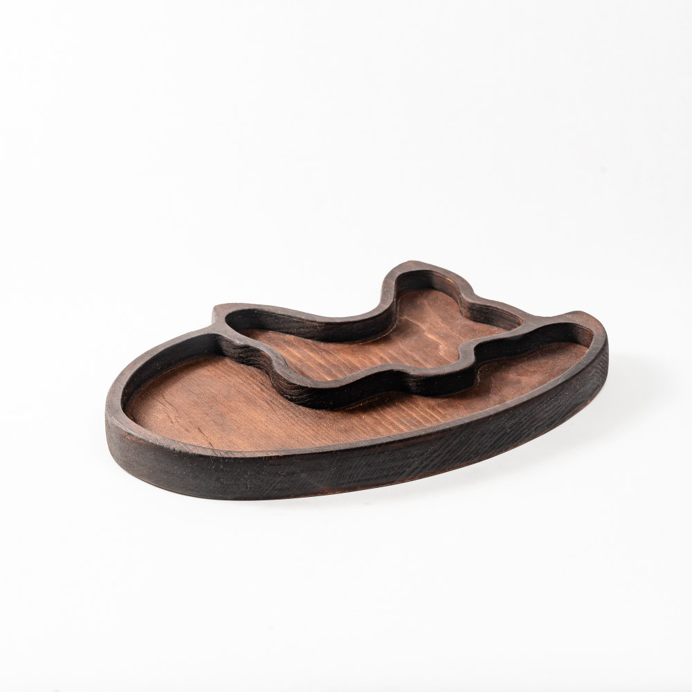 Менажница деревянная из сибирского кедра для подачи блюд и закусок с гравировкой "ЛИСИЦА". MG107