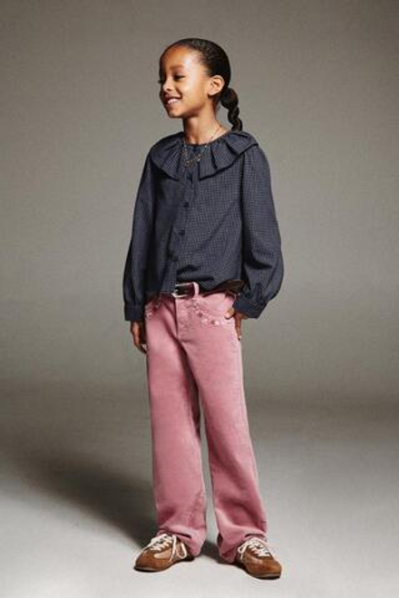 ZARA РУБАШКА С ВОЛАНАМИ В КЛЕТКУ ВИШИ, СИНИЙ