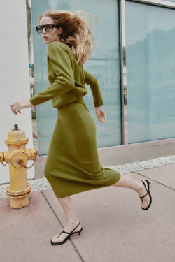 ZARA ТРИКОТАЖНАЯ ЮБКА МИДИ, ЦВЕТ МХА