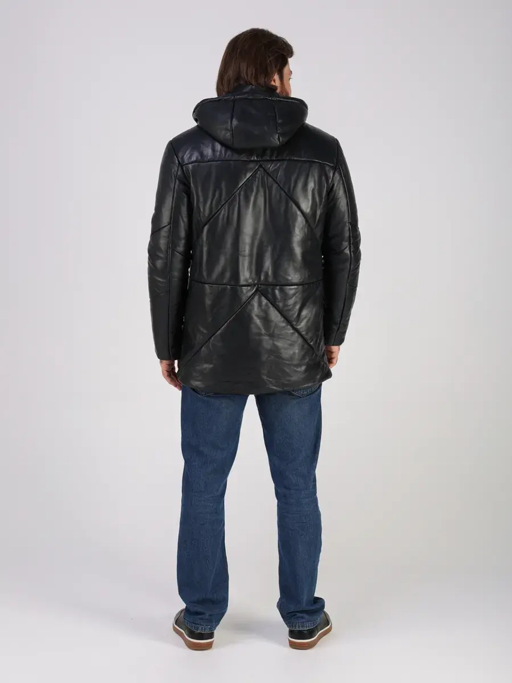 Куртка зимняя кожаная с капюшоном пуховик