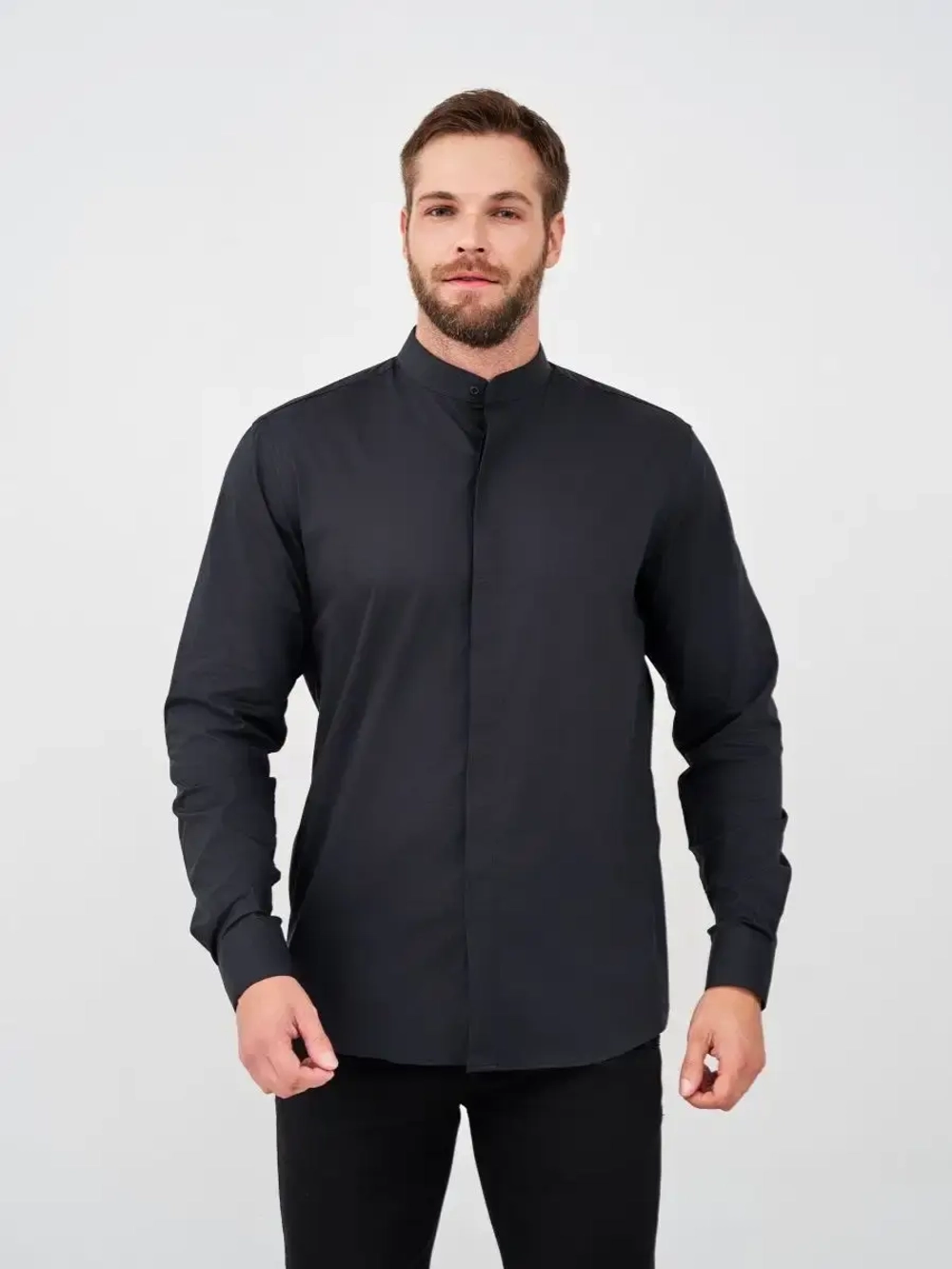 Рубашка без воротника приталенная SLIM FIT