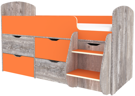Кровать-чердак КарИВи Малыш 7 Бетон Оранжевый