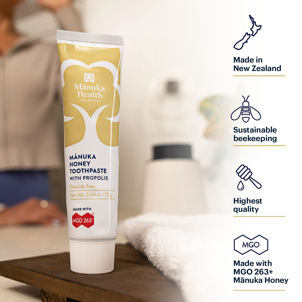 Manuka Health, Зубная паста Manuka Honey без фторидов и прополиса, 75 г (2,64 унции)