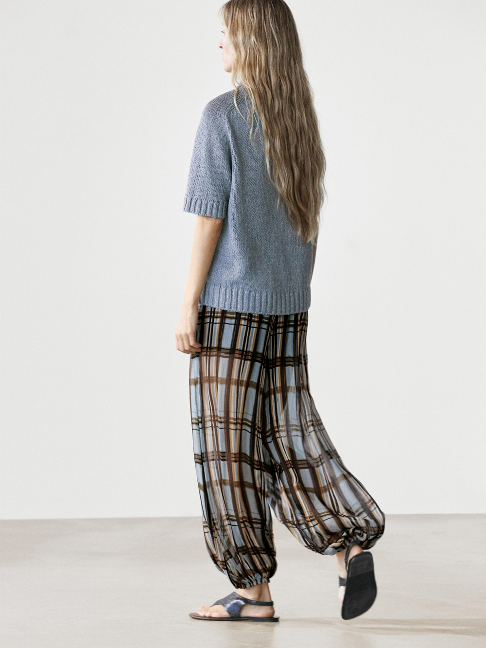 Massimo Dutti Свободные брюки-саруэль с принтом, светло-голубой