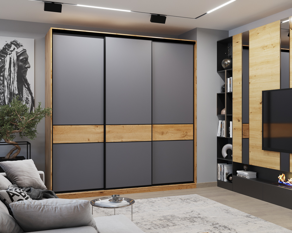 Шкаф-купе МАМА SLIM,184*60, Дуб вотан, Серый