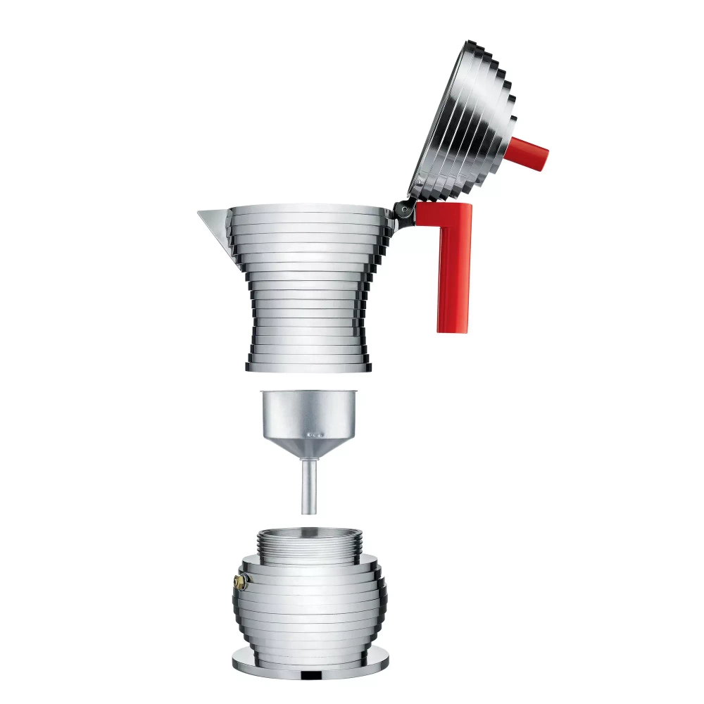 Alessi - Алюминиевая турка кофеварка Pulcina на 6 чашек. Красный / артикул   MDL02/6 R  / GTIN 8003299388103