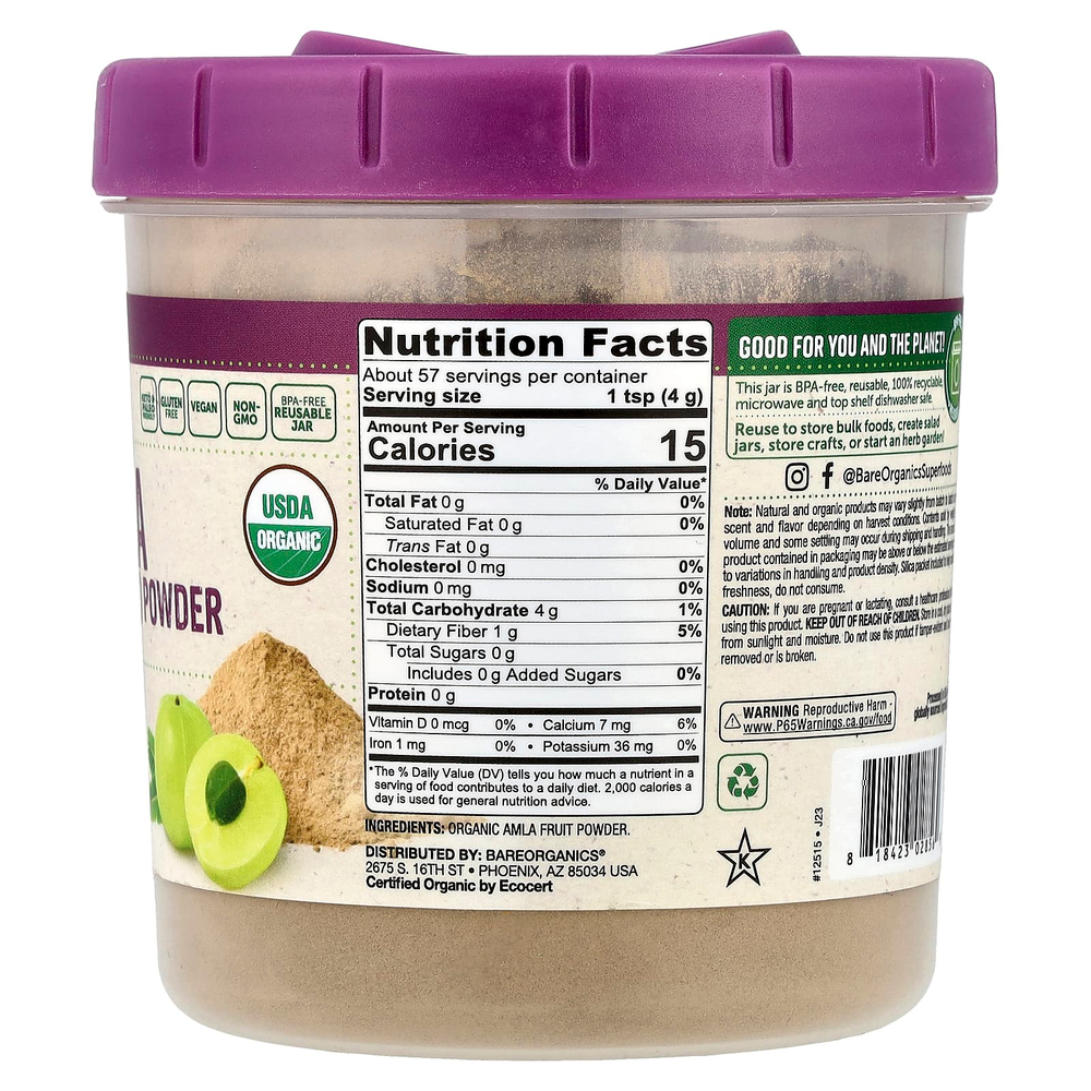 BareOrganics, органический порошок из амлы, 227 г (8 унций)