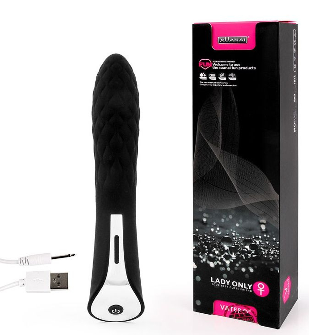 Черный стильный вибромассажер с 7 режимами пульсации - 20 см. (Цвет: черный)