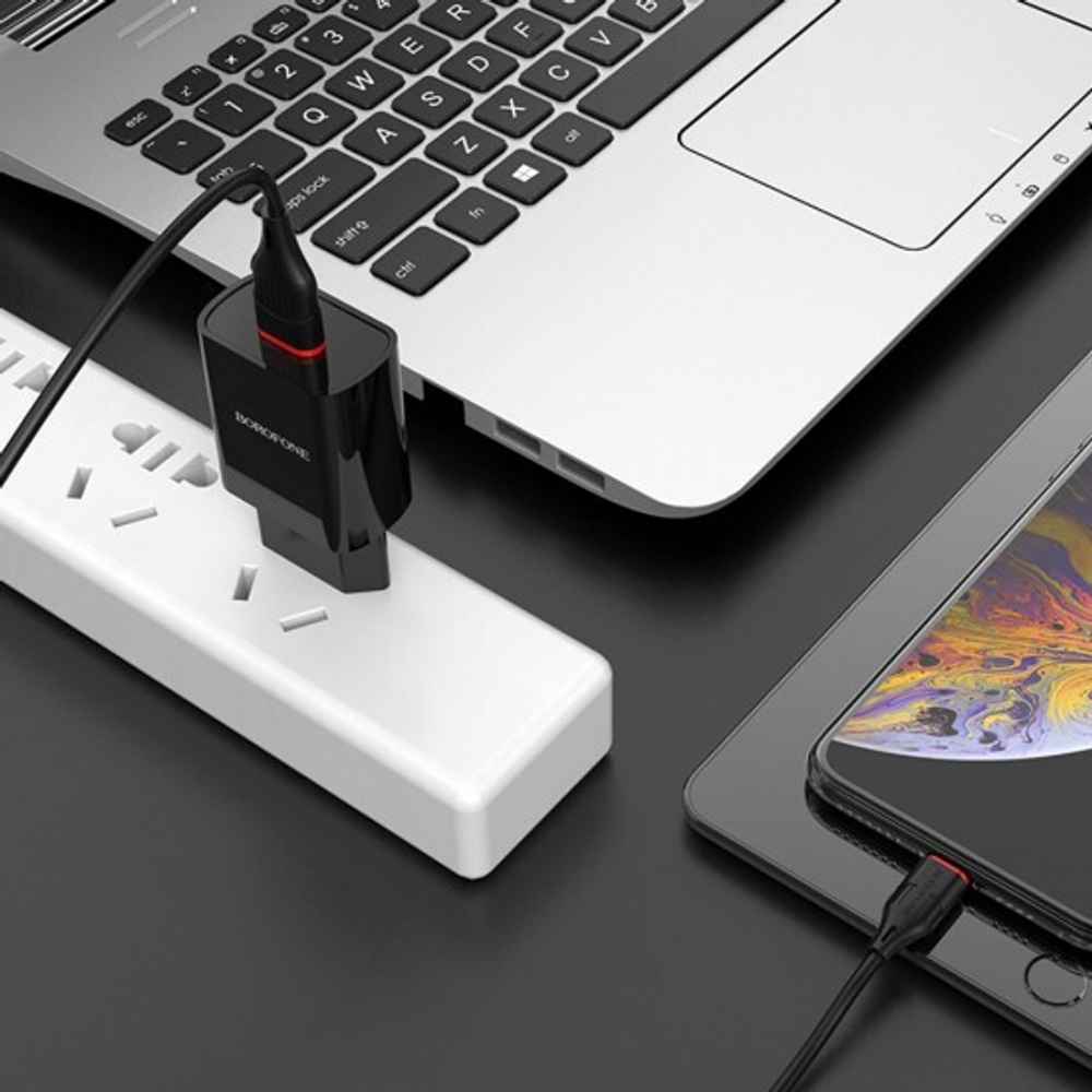 Сетевое зарядное устройство BOROFONE BA20A Sharp, кабель Lightning, 012993 Черный