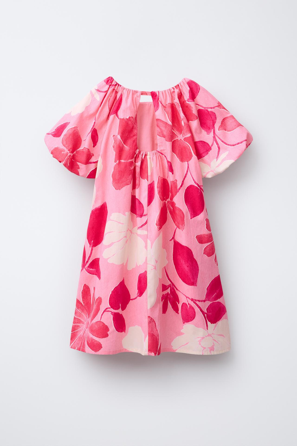 ZARA ОБЪЕМНОЕ ПЛАТЬЕ С ЦВЕТОЧНЫМ ПРИНТОМ, РОЗОВЫЙ