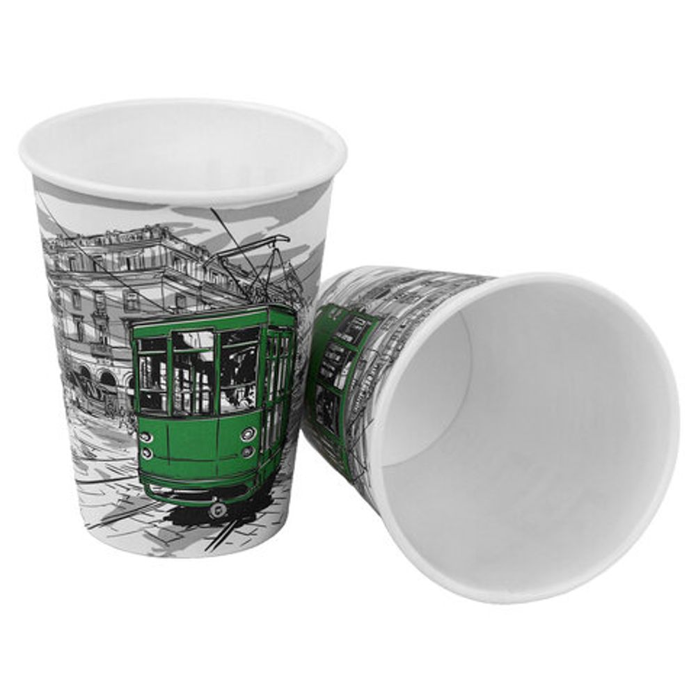 Стакан одноразовый бумажный 300/360 мл, D 90 мм, с печатью "ГОРОД", КОМПЛЕКТ 50 шт., холодное/горячее, WELDAY (ВЭЛДЭЙ), 702696