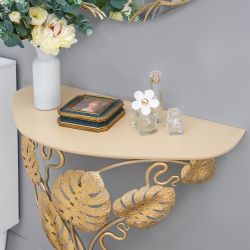 Консоль Monstera Deliciosa Wood (Монстера) Айвори Мраморное золото