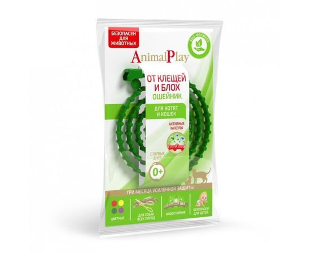 Animal Play ошейник для кошек, от блох и клещей, зеленый, 38 см