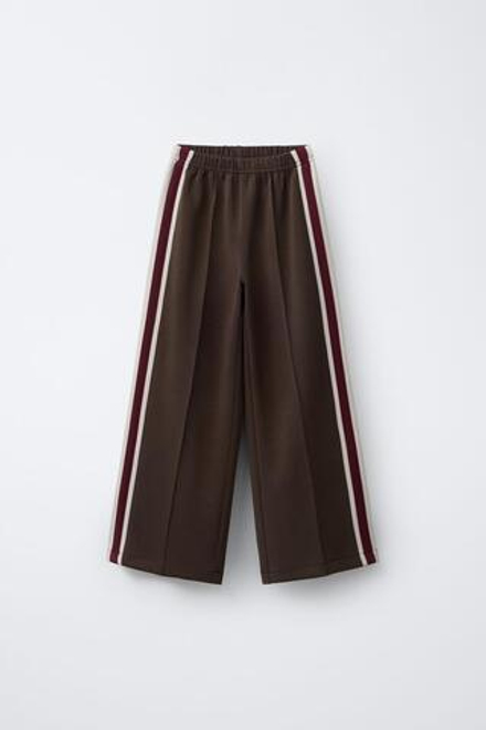 ZARA БРЮКИ WIDE LEG С ЛАМПАСАМИ ИЗ МОДАЛА, КОРИЧНЕВЫЙ