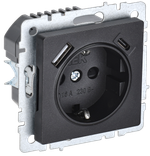 BRITE Розетка 1-местная с заземлением с защитными шторками 16А с USB A+C 18Вт РЮш11-1-БрЧ черный IEK