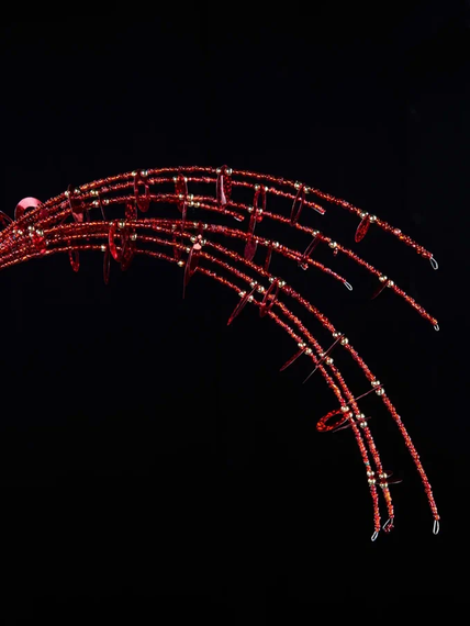 Ветвь из бисера с пайетками Алые паруса, красная с золотом, 13х53 см., Christmas DeLuxe (88908)