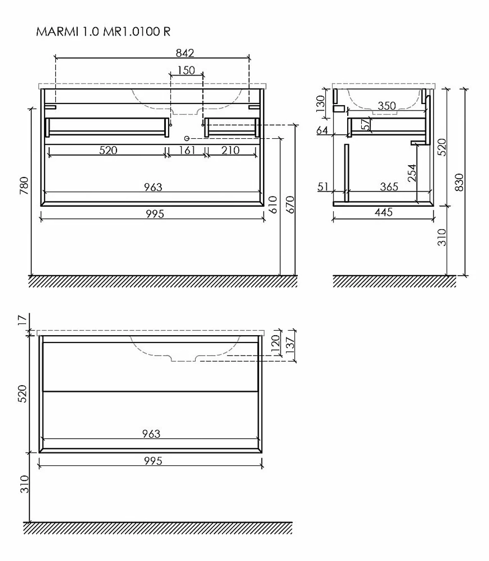 Тумба с раковиной Sancos Marmi 1.0 MR1.0100REG дуб галифакс натуральный