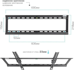 Кронштейн для телевизора Kromax IDEAL-1, 32-90", настенный, фиксированный, черный