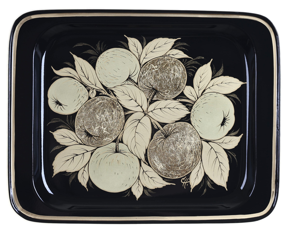 Жостовский поднос декоративный, размер 33х26 см (A13), металлический