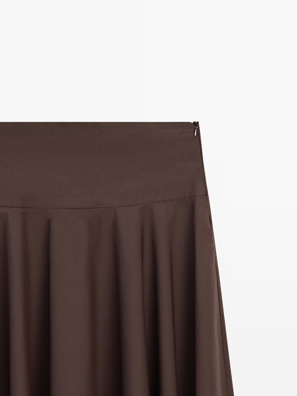 Massimo Dutti Юбка миди с поясом-лентой и декоративными швами, коричневый