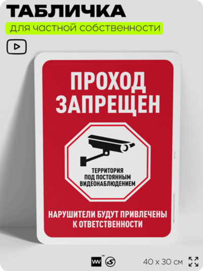 Табличка для частной территории "Проход запрещен", на дом, для участка, организаций и частных территорий, предупреждающая, 40х30 см, Silver Plane x Айдентика Технолоджи
