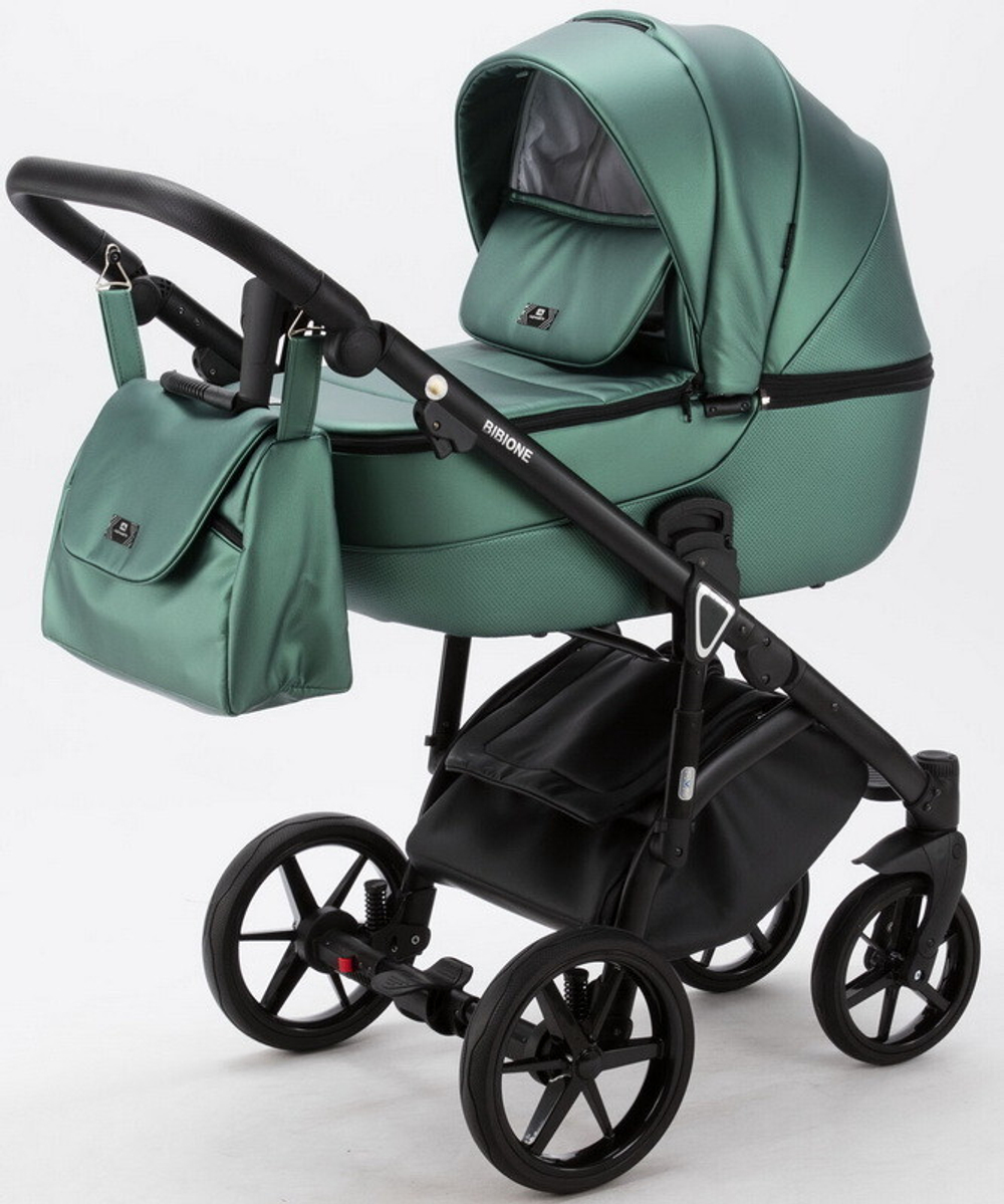 Детская коляска Adamex Bibione Deluxe 2 в 1 BI-SM01 (ЗЕЛЕН.ПЕРЛ.ПЕРФ.КОЖА)