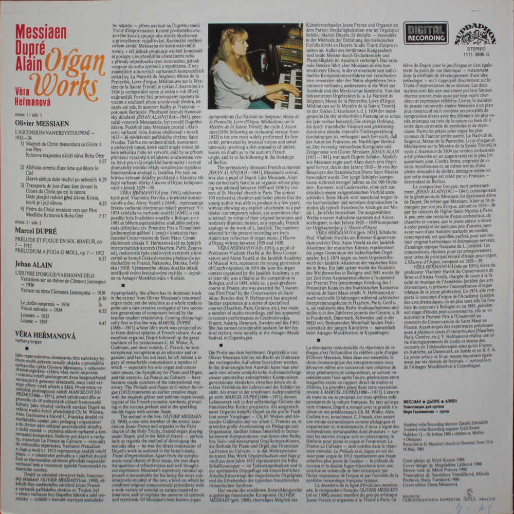 Vera Hermanova / Messiaen, Dupre, Alain: Organ Works (LP)