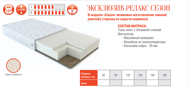 МАТРАС ЭКСКЛЮЗИВ РЕЛАКС СЕЗОН