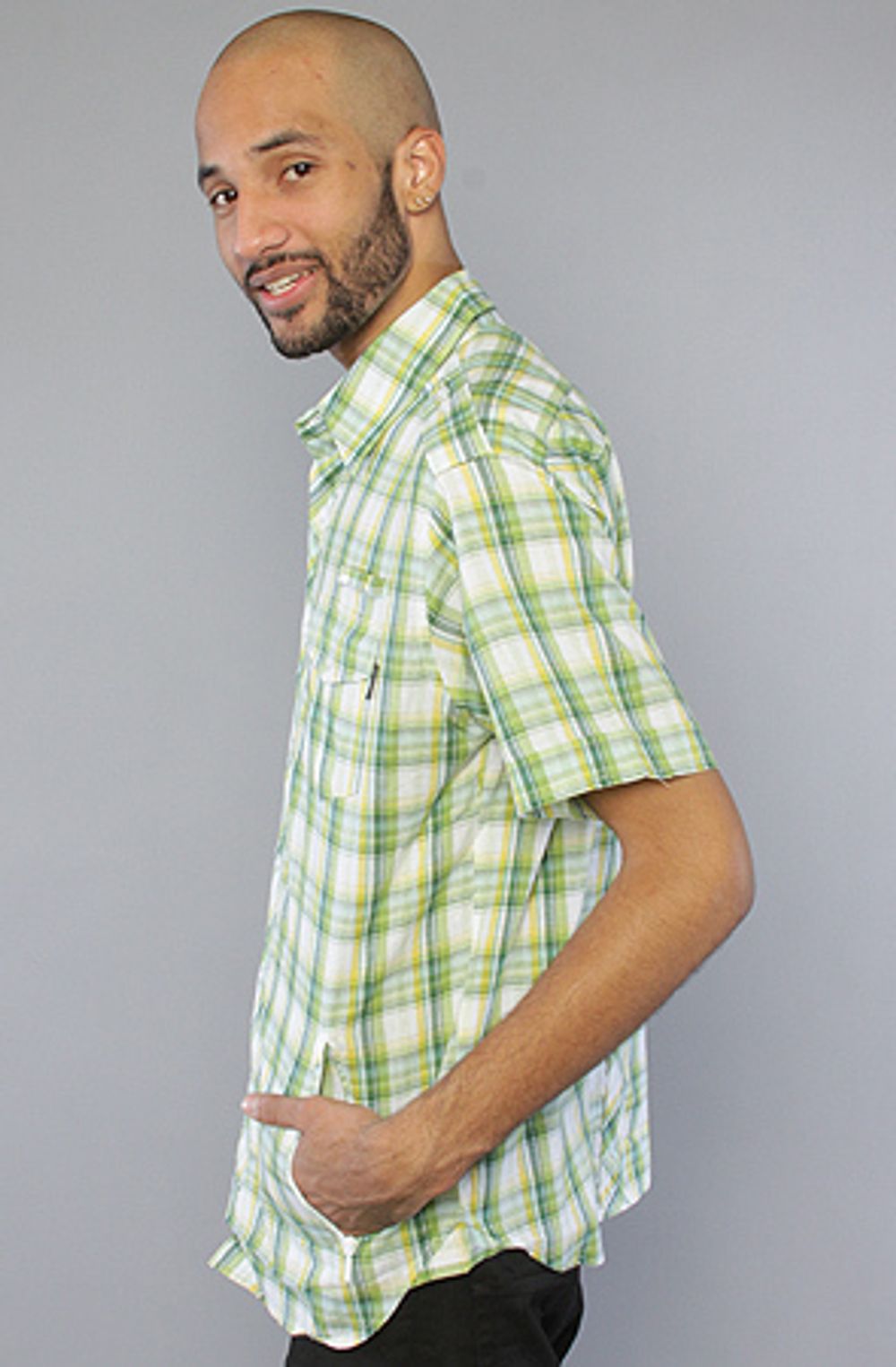 Рубашка зеленая в крупную клетку фото сбоку