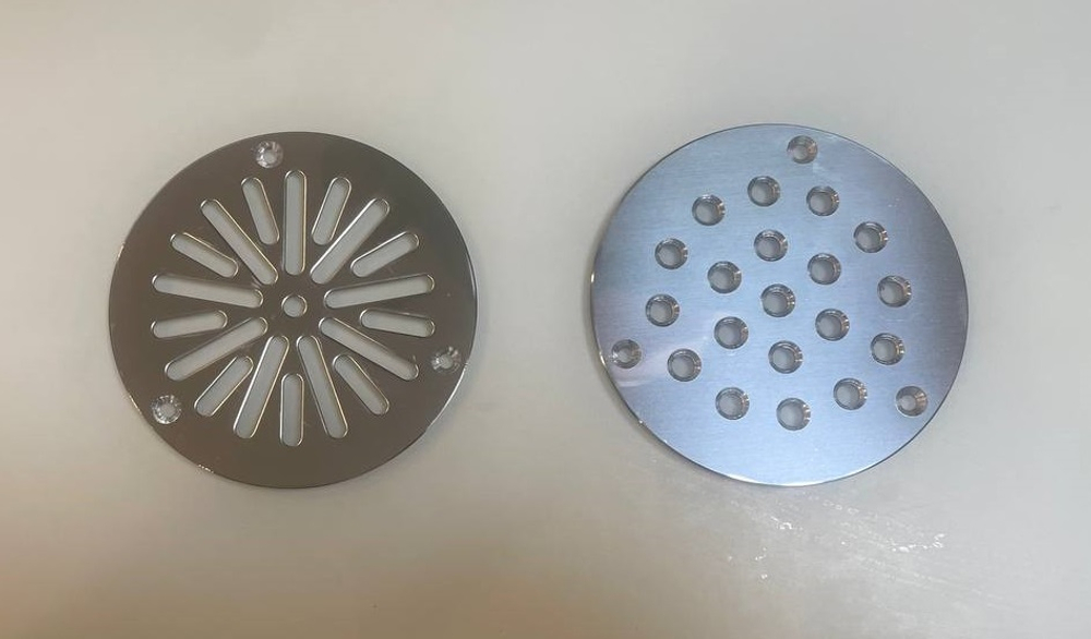 Решетка напольная круглая d 100 из нержавеющей стали, снежинка