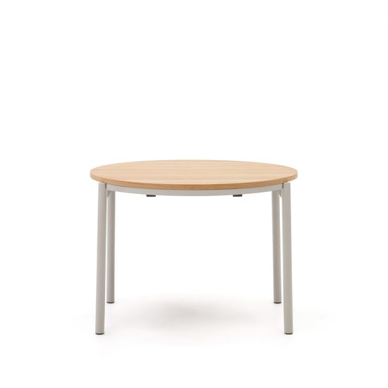 Montuiri Круглый раздвижной стол из дубового шпона с ножками серого цвета, Ø90(130) см