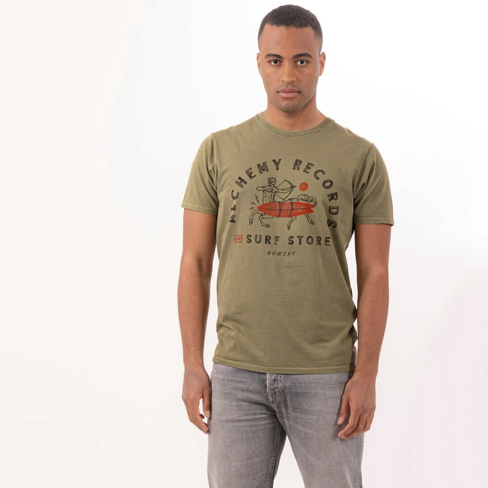 Футболка Bowery NYC "Alchemy Records" Vintage Army Green