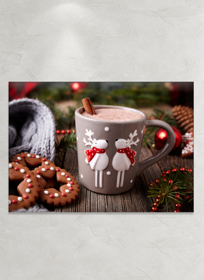 Картина на стекле/ Подарок на Новый год/ Картина на стену Кружка с оленями, 40х28см Декор для дома, подарок