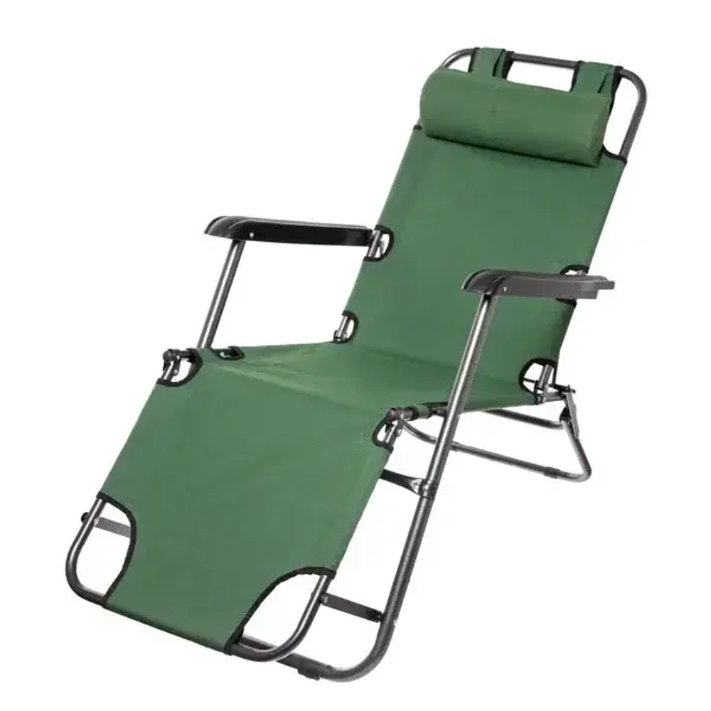 Шезлонг (раскладушка) 153*60*79см «Комфорт» с подголовником, 2 положения, зеленый ДоброСад
