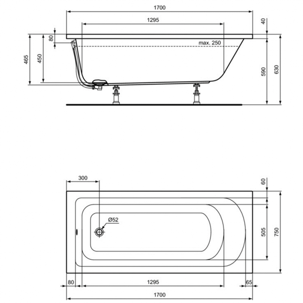 Акриловая ванна Ideal Standard 170х75 K274601 HOTLINE