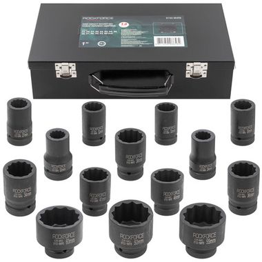 Набор головок ударных глубоких 1''14пр. (12гр.) (22,24,27,30,32,33,34,36,38,41,46,50,55,60мм) RockForce##Rock FORCE RF-8152-9MPB