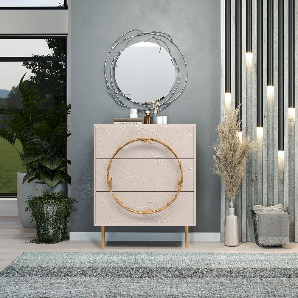 Комод Арт Колор leaves Стайл Голд с 3 ящиками Серый агат