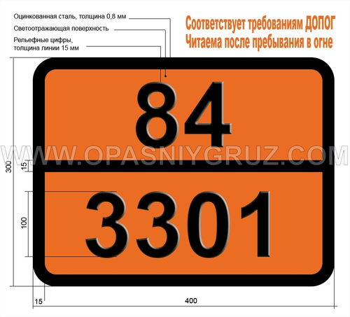 Табличка Опасный груз 84-3301 КОРРОЗИОННАЯ ЖИДКОСТЬ САМОНАГРЕВАЮЩАЯСЯ Н.У.К.