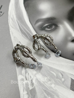 Серьги серебристые бантики с подвесками