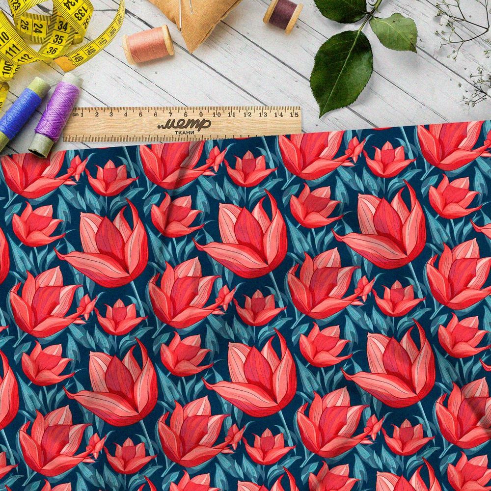 Ткань премиум шифон мелодия тюльпанов