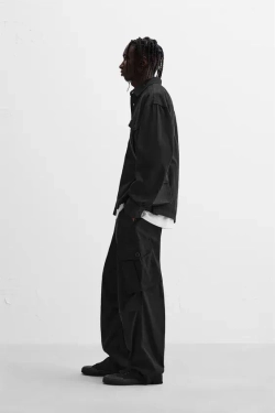 ZARA БРЮКИ КАРГО RELAXED FIT, ЧЕРНЫЙ