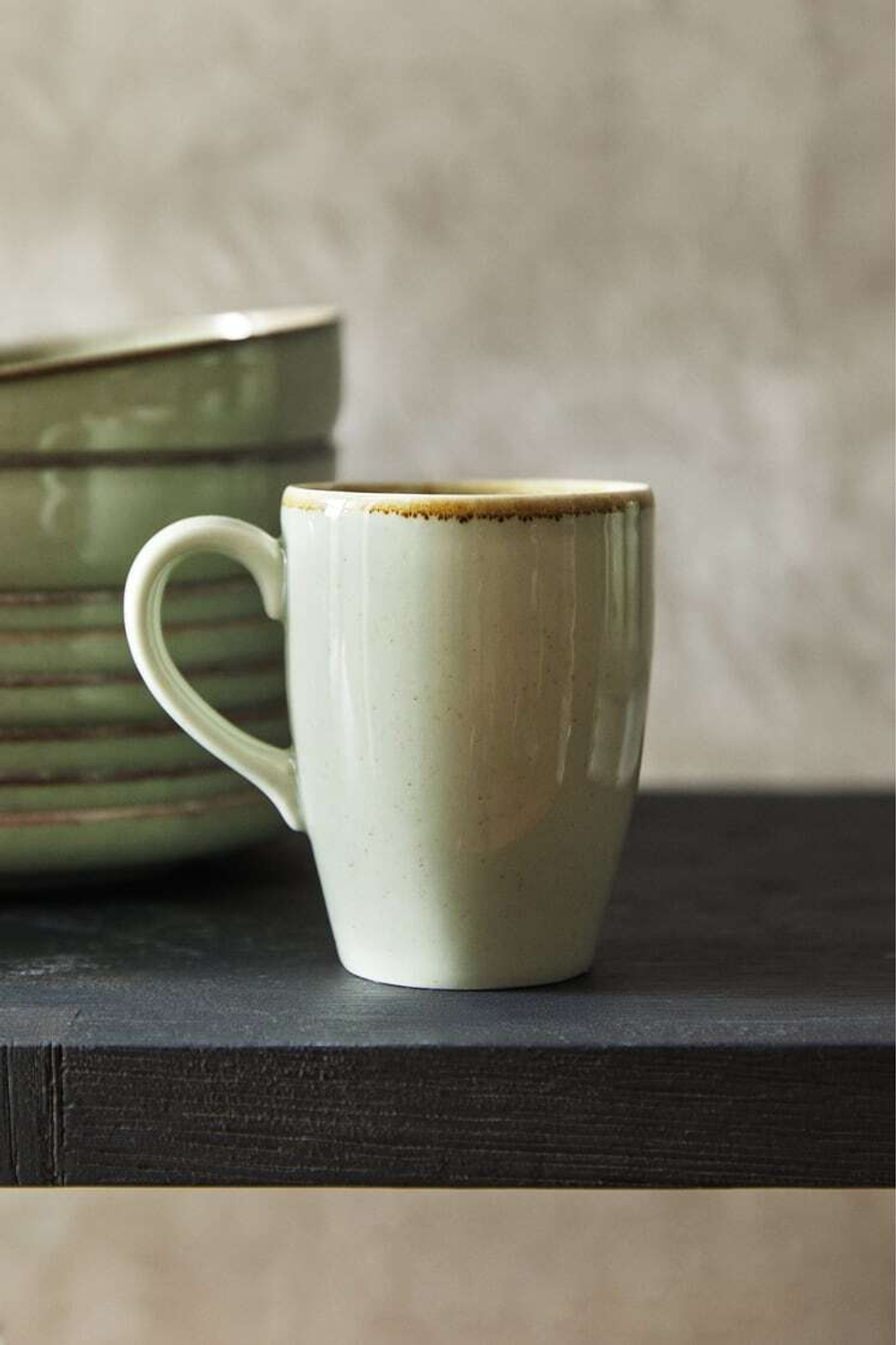 ZARA HOME ФАРФОРОВАЯ КРУЖКА ПОД СТАРИНУ, ЦВЕТ МОРСКОЙ ВОЛНЫ