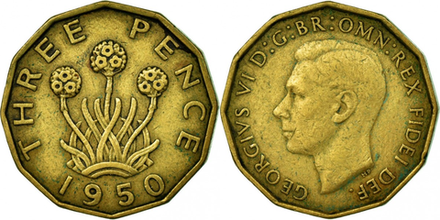 Великобритания 3 пенса, 1949 - 1952 Король Георг VI XF