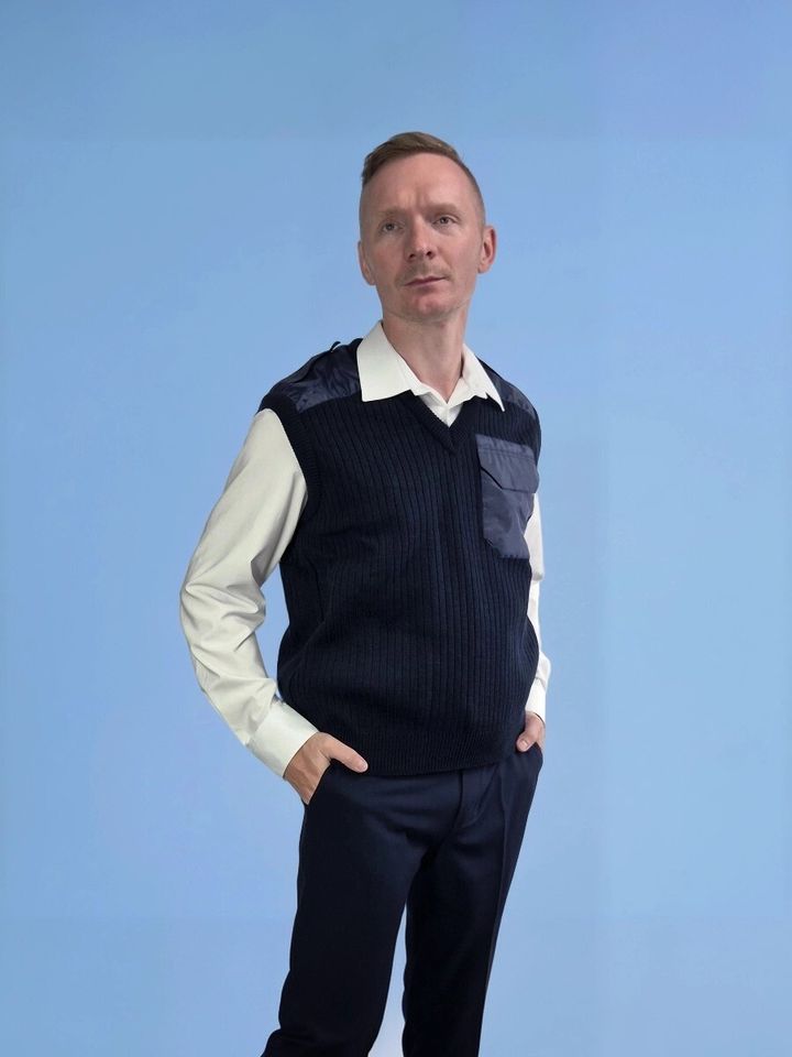 Безрукавка вязаная синяя (А)