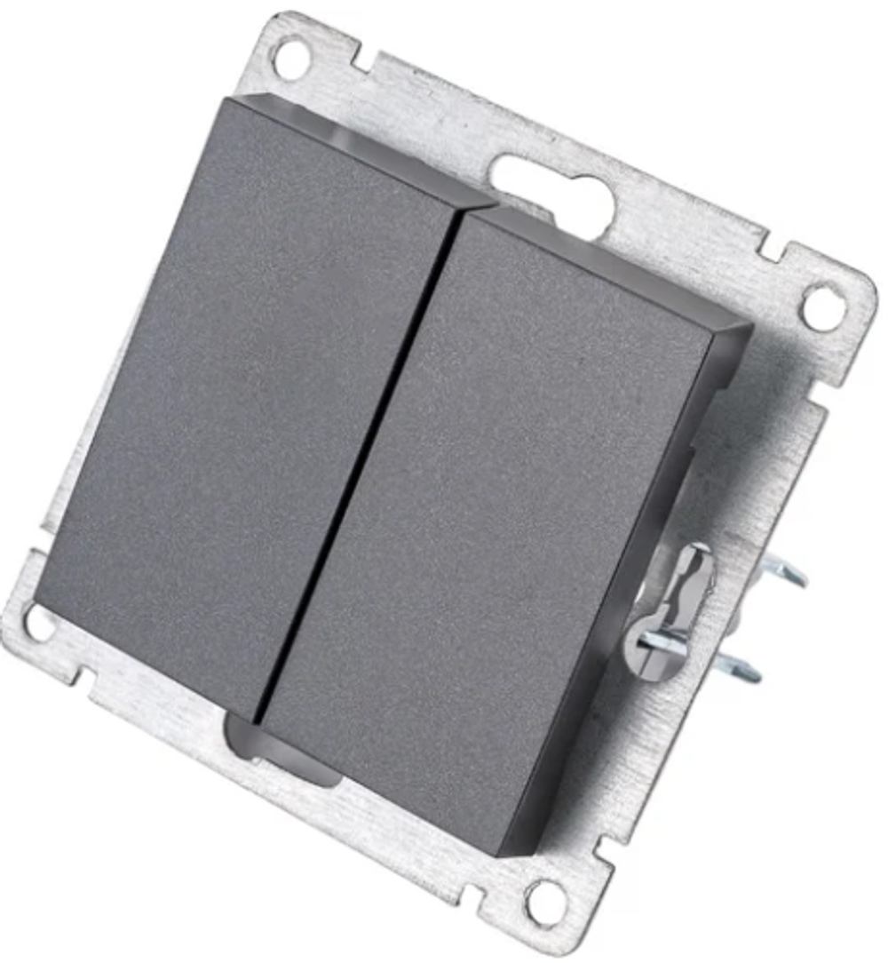 Выключатель двухклавишный UNIVersal серия афина, с/у, 10а, 220в, графит A0023-Gr